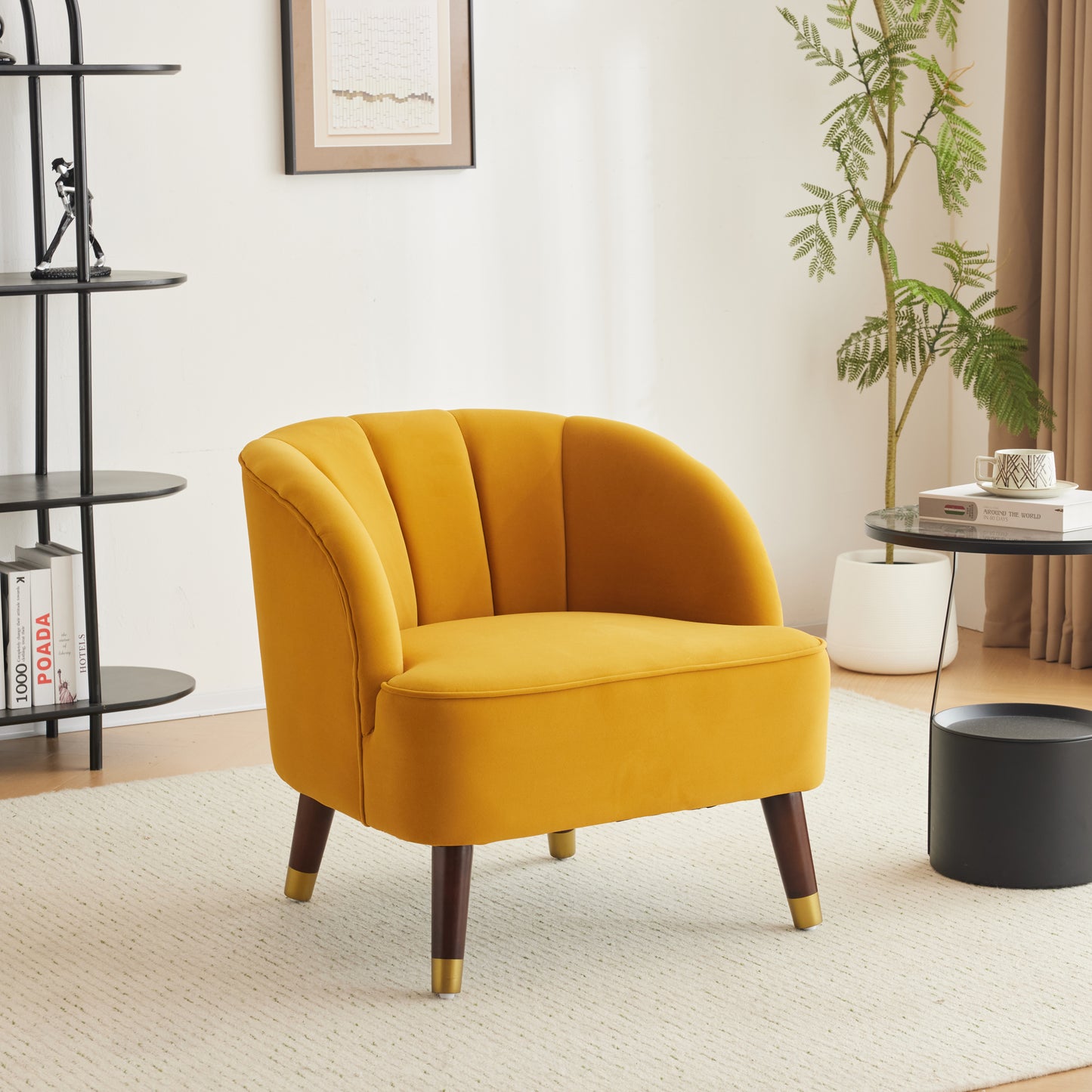 Orange Upholstered Barrel Accent Chair With Wooden Legs - LaTezza Online Shop