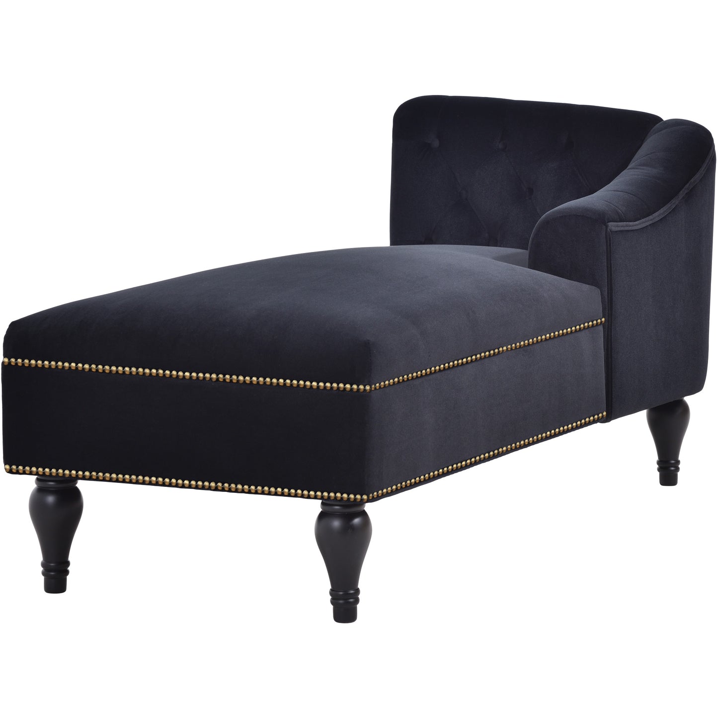 58 inch velvet lounge chair, button cluster right arm lounge chair with nail head decoration and solid wood legs - LaTezza Online Shop