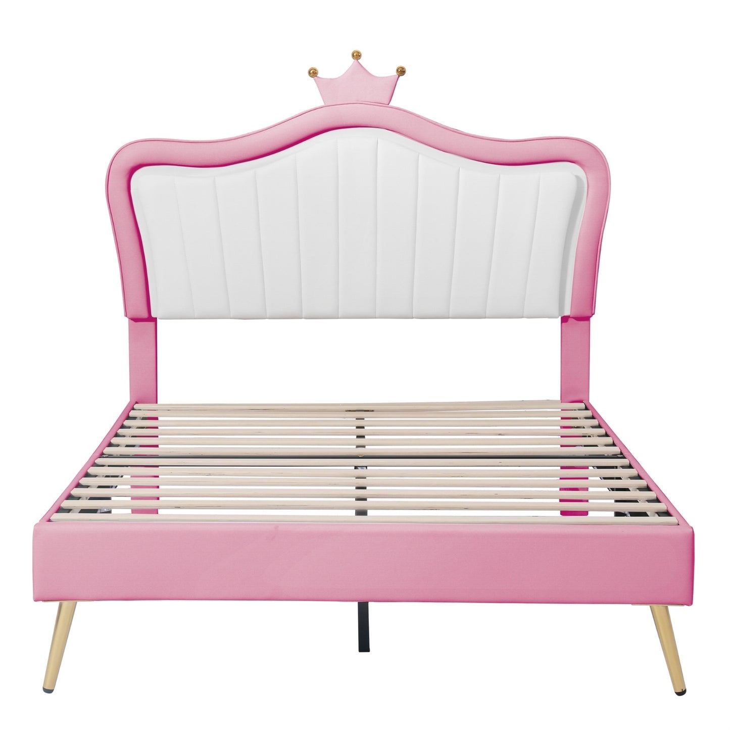 Full Size Upholstered Bed Frame With LED Lights & Crown Headboard - LaTezza Online Shop