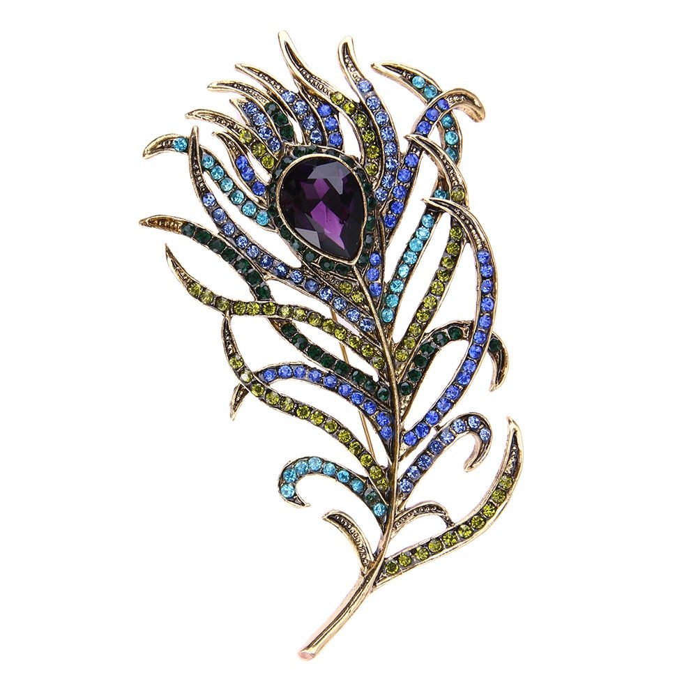 Crystal Peacock Feathers Brooch Boho Enamel Pins Deep Blue Brooches Wedding Accessories - LaTezza Online Shop