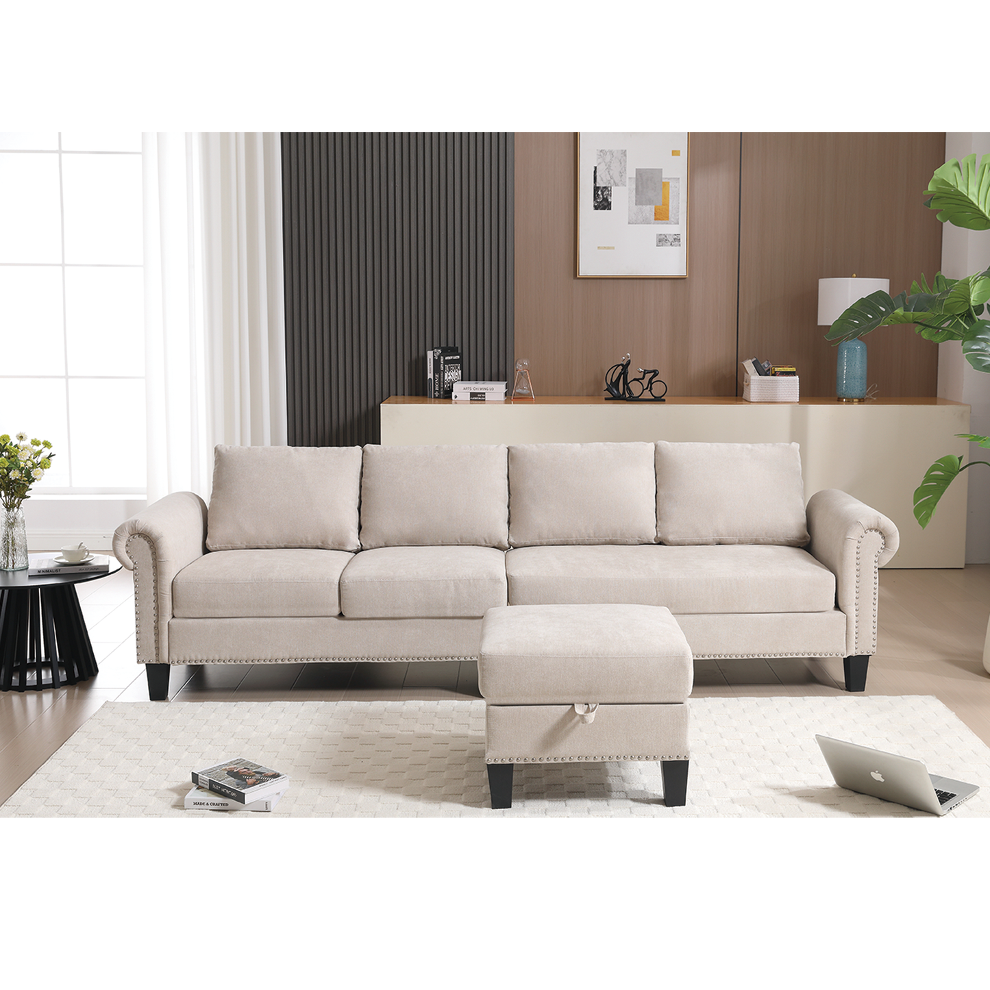 Convertible Sectional Sofa with Storage,L-shaped sofa,Four-seater sofa,Modern Linen Fabric Sectional Couches Beige - LaTezza Online Shop