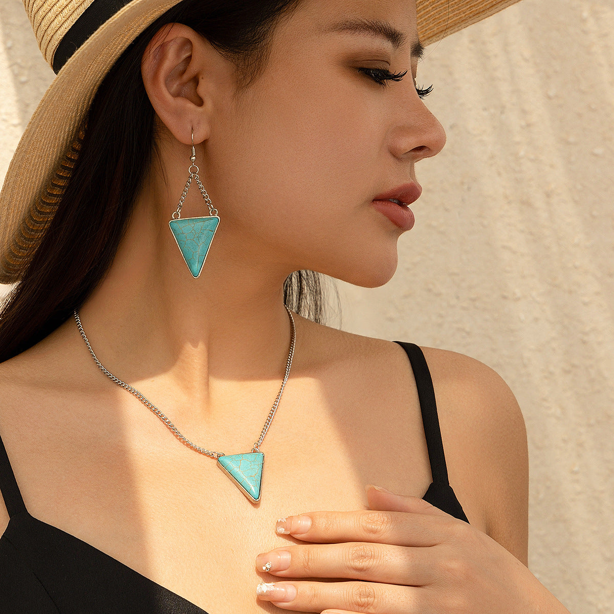 Holiday Ethnic Style Pine Stone Coconut Tree Necklace Simple Thread Love Neck Jewelry Set - LaTezza Online Shop