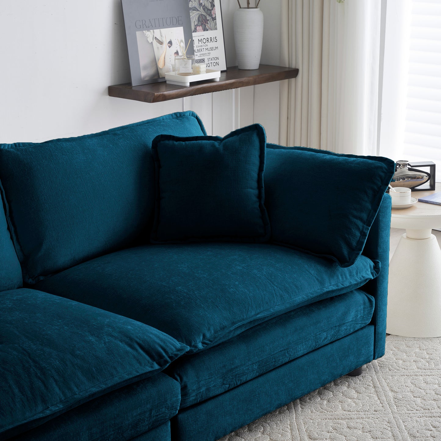 Ottoman modern style chair, living room club chair Chenille cushioned armchair, bedroom reading chair, blue - LaTezza Online Shop