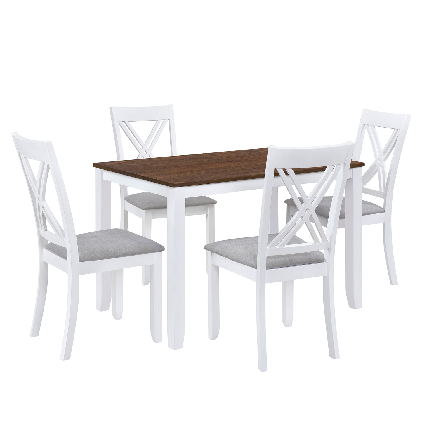 TOPMAX Rustic Minimalist Wood 5-Piece Dining Table Set with 4 X-Back Chairs for Small Places White - LaTezza Online Shop