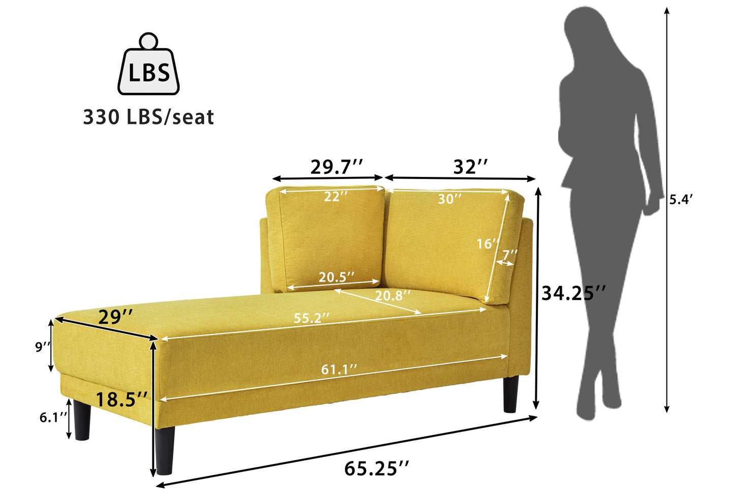 65" Mid-Century Modern Fabric Corner Lounge Chair Upholstered Indoor Chaise Lounge for Bedroom - LaTezza Online Shop