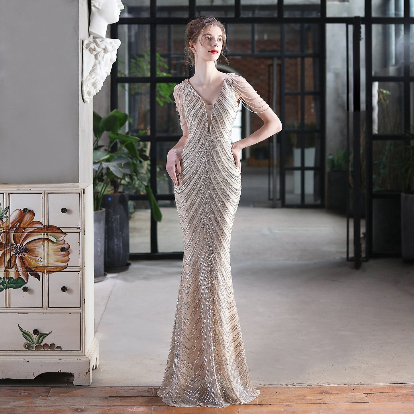 New sequin fishtail long dress performance event banquet car model etiquette evening dress - LaTezza Online Shop