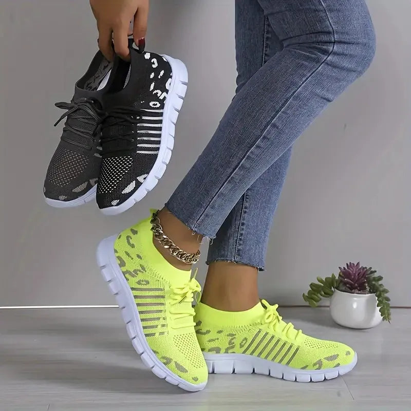 Sneakers Leopard Round Toe Lace Up Athletic Shoes - LaTezza Online Shop