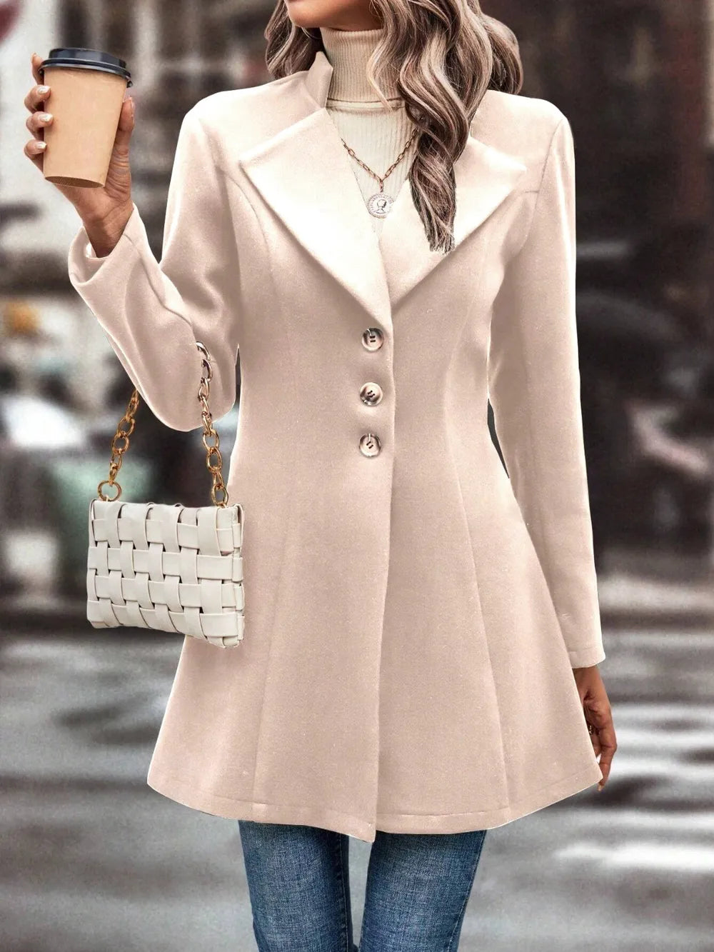 Women's autumn and winter collar slim fit woolen fabric solid color fashionable temperament jacket - LaTezza Online Shop