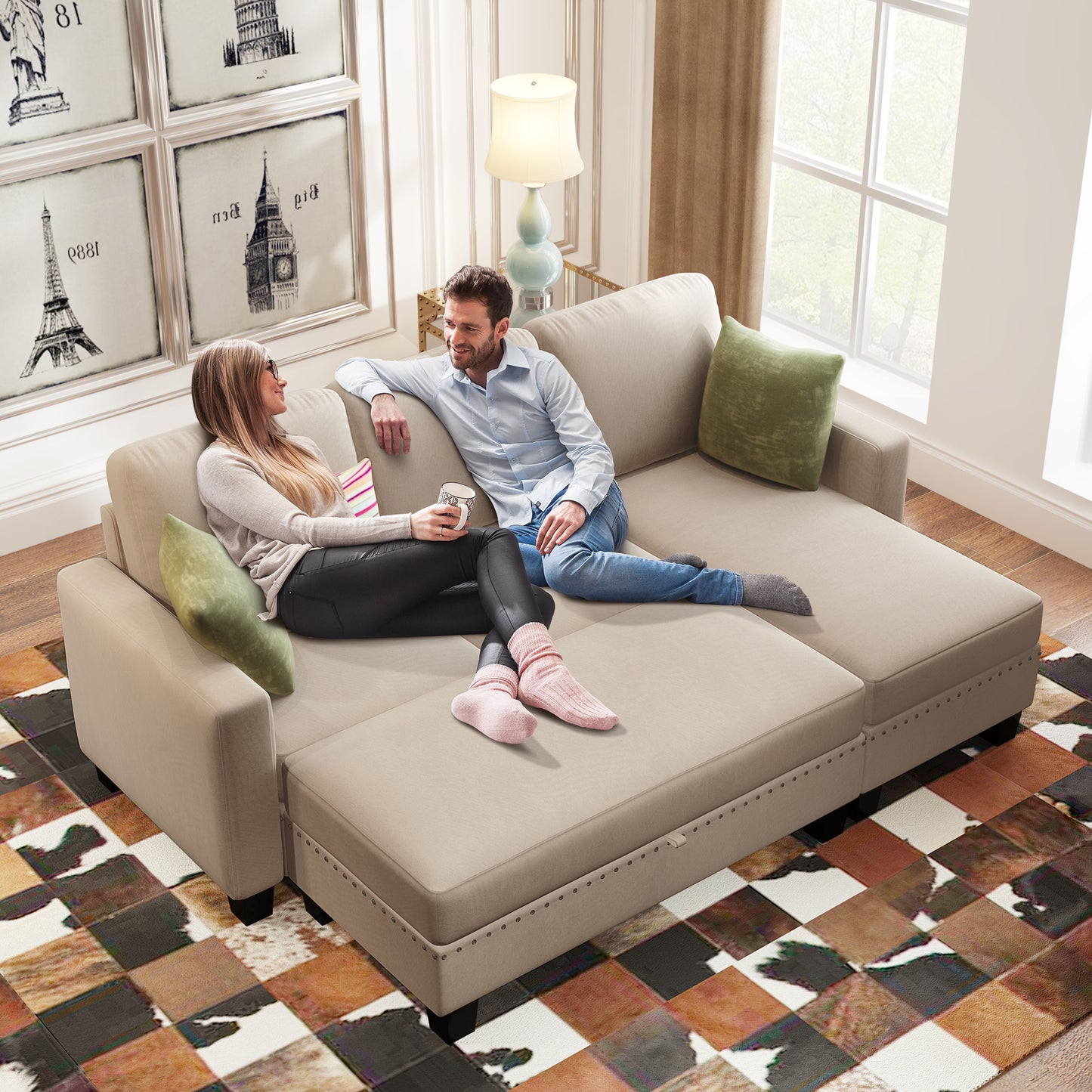 81" Reversible Sectional Couch with Storage Chaise L-Shaped Sofa for Apartment Sectional Set Warm Grey - LaTezza Online Shop