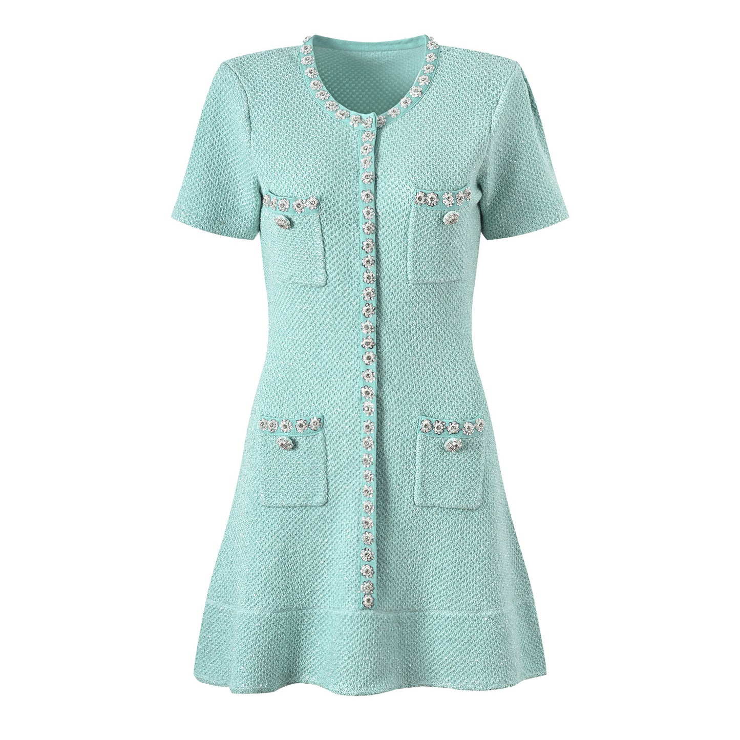 Diamond sequin single breasted ruffle edge cinched waist knitted dress for women - LaTezza Online Shop