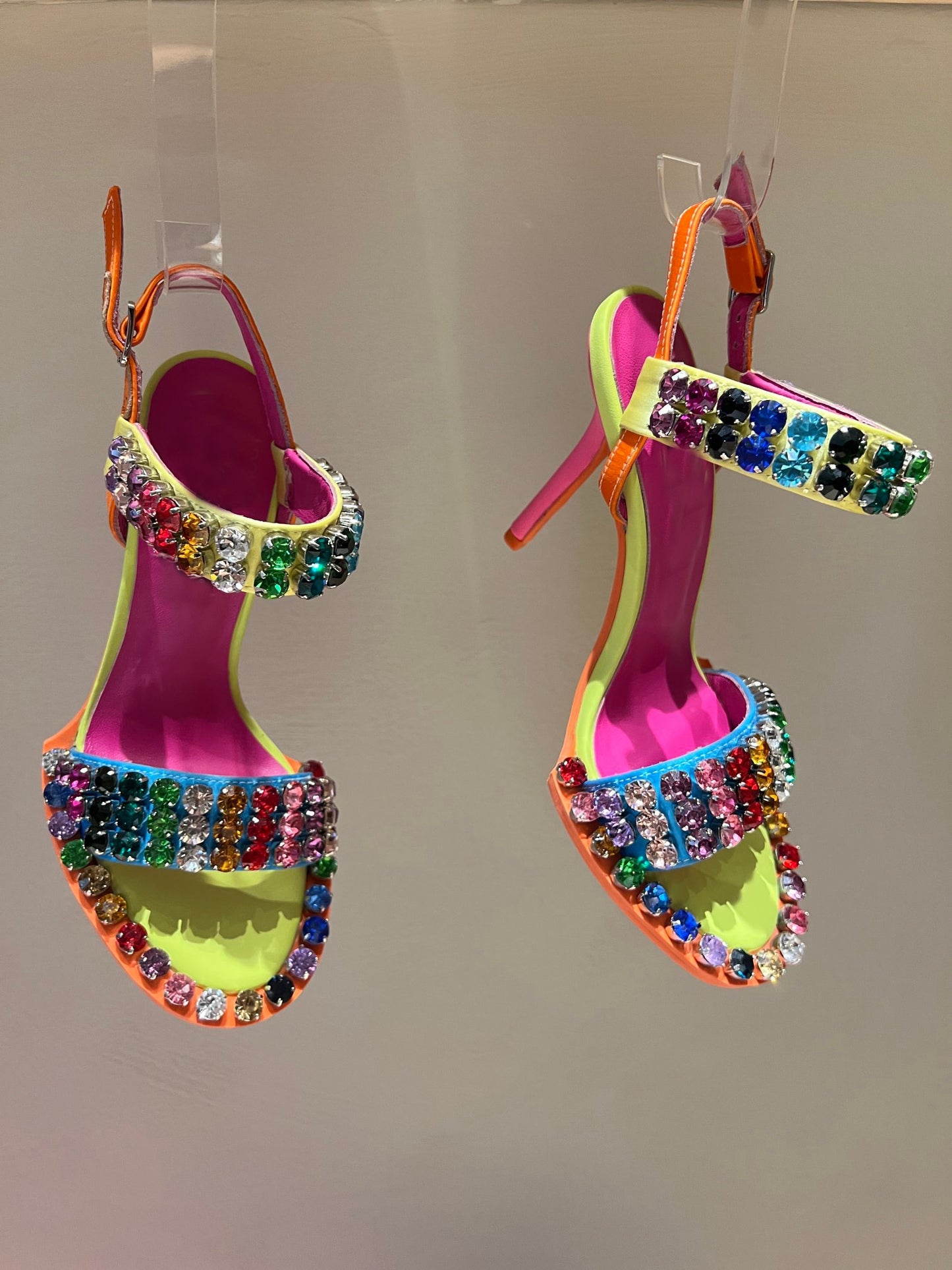 Rhinestones High Heel Sandals Summer Open Toe Ankle Strap Dress Shoes Colorful Stones Wedding Heels - LaTezza Online Shop