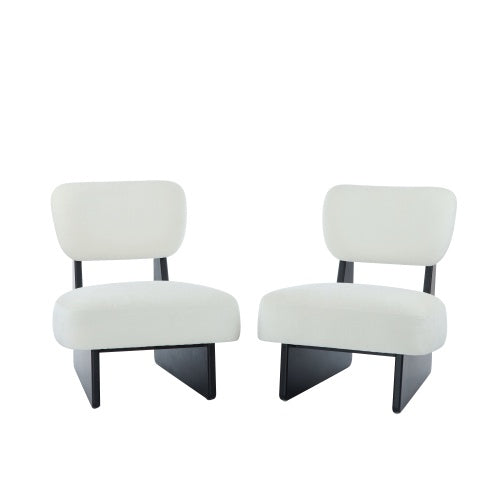 Set Of 2 Modern Beige Lounge Chair With Polyester Upholstery Sturdy Black Wood Base - LaTezza Online Shop
