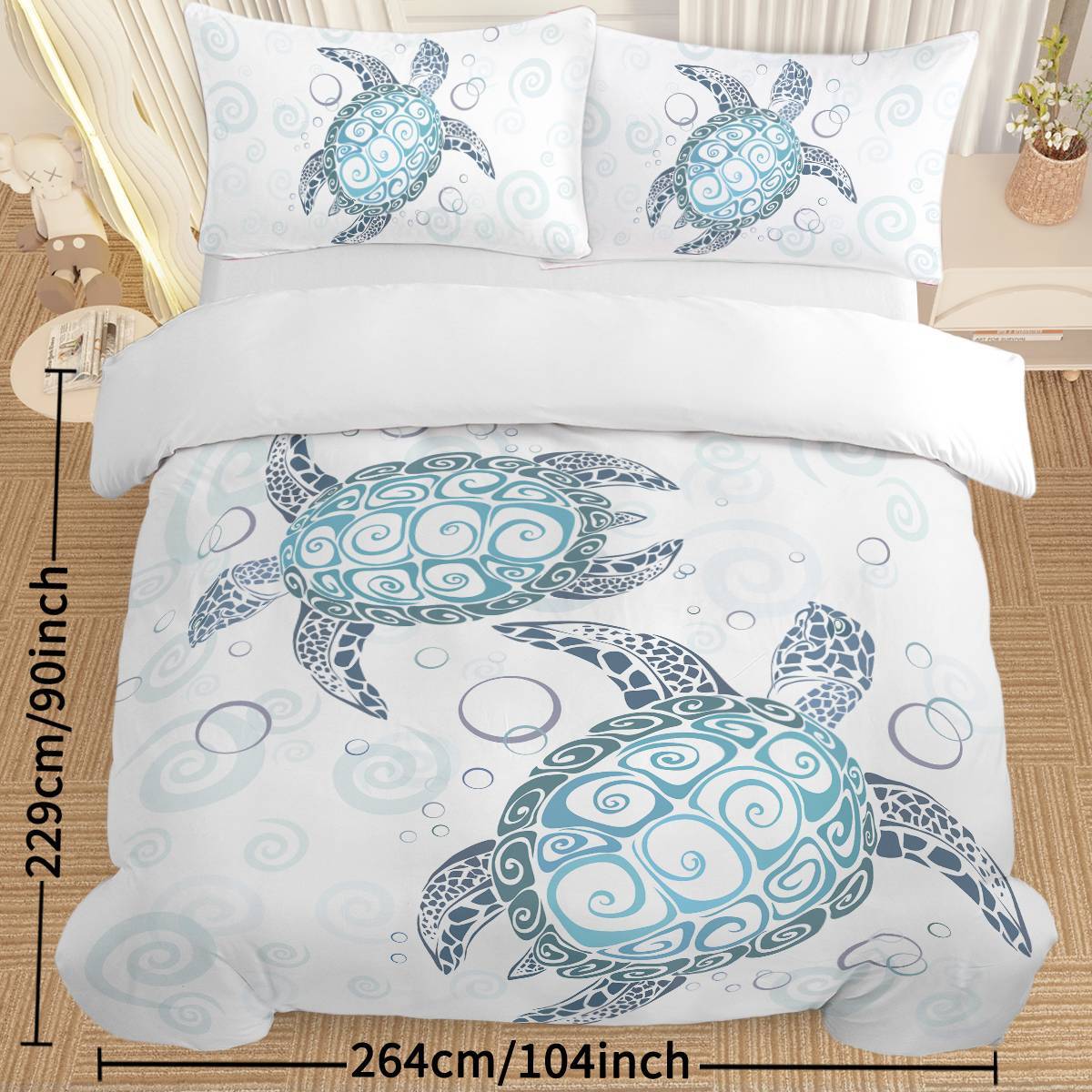 Turtle Bed Sets Ocean 3 Piece Turtle Themed Comforter Cover With 2 Pillowcases - LaTezza Online Shop