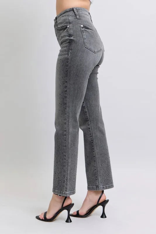 Straight Jeans Judy Blue Full Size High Waist Rhinestone Plus Size - LaTezza Online Shop