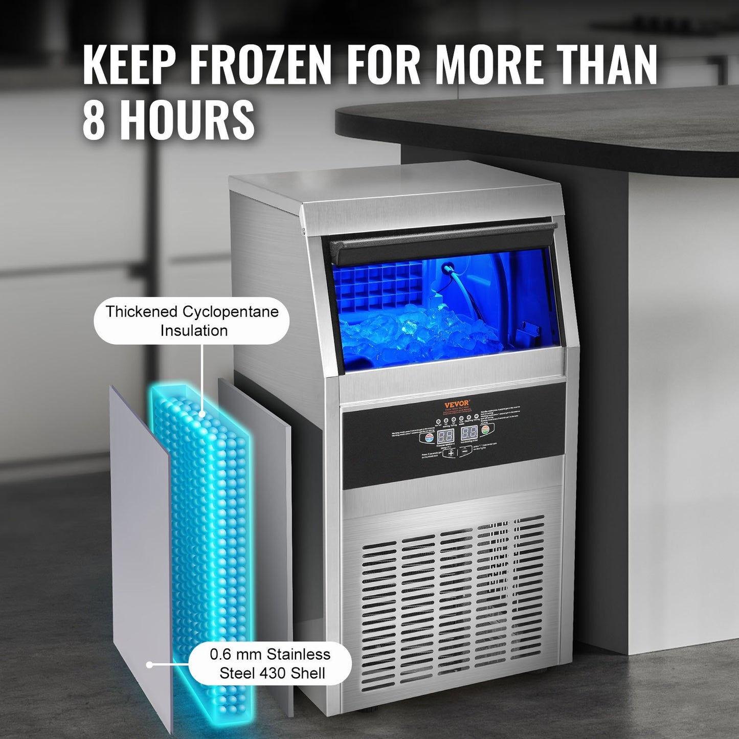 VEVOR 110V Commercial Ice Maker 65LBS 24H With 24LBS Bin Heavy Duty Stainless Steel Construction Automatic Operation