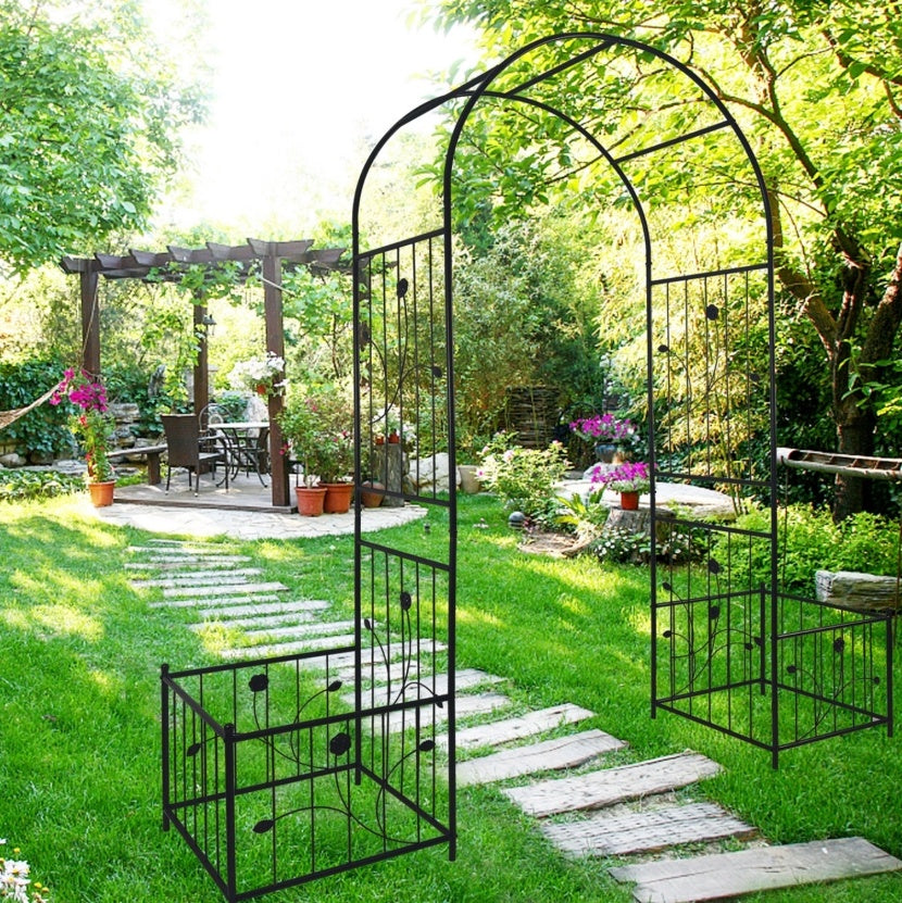 Metal Garden Arch With Plant Stands 79.5W X 86.6H Climbing Plants Rose Support - LaTezza Online Shop