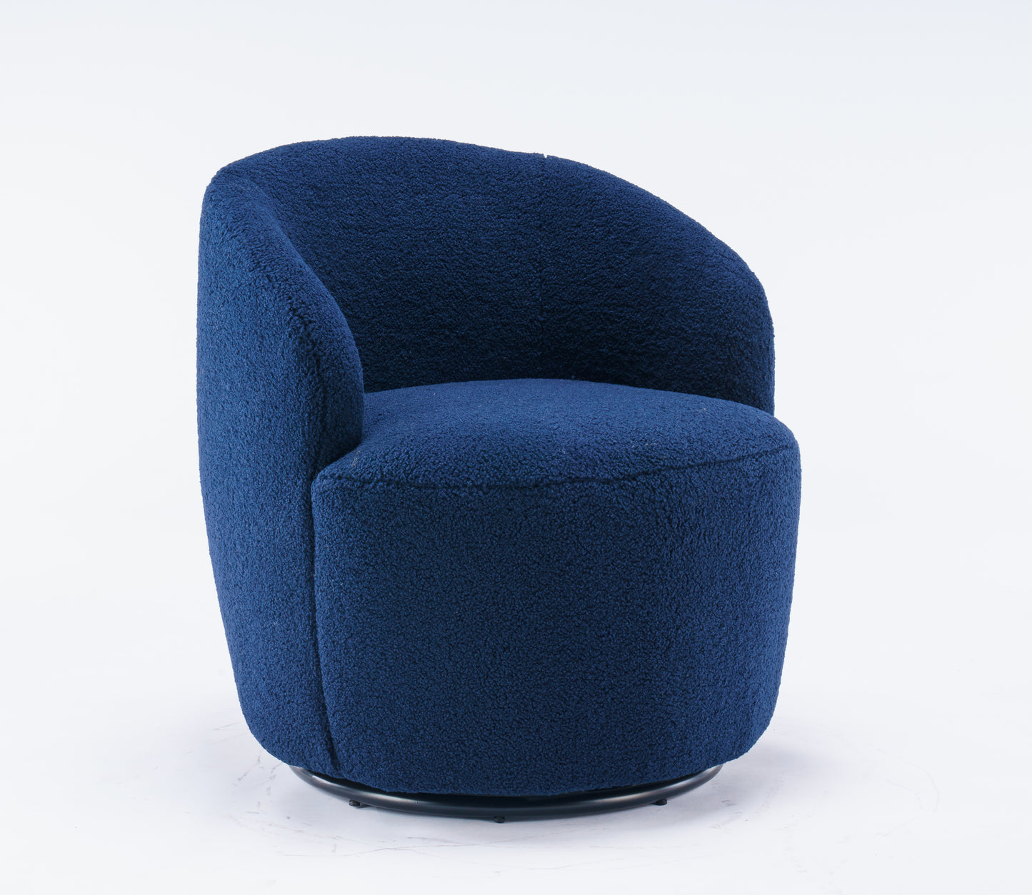 Teddy Fabric Swivel Accent Armchair Barrel Chair With Black Powder Coating Metal Ring Dark Blue - LaTezza Online Shop