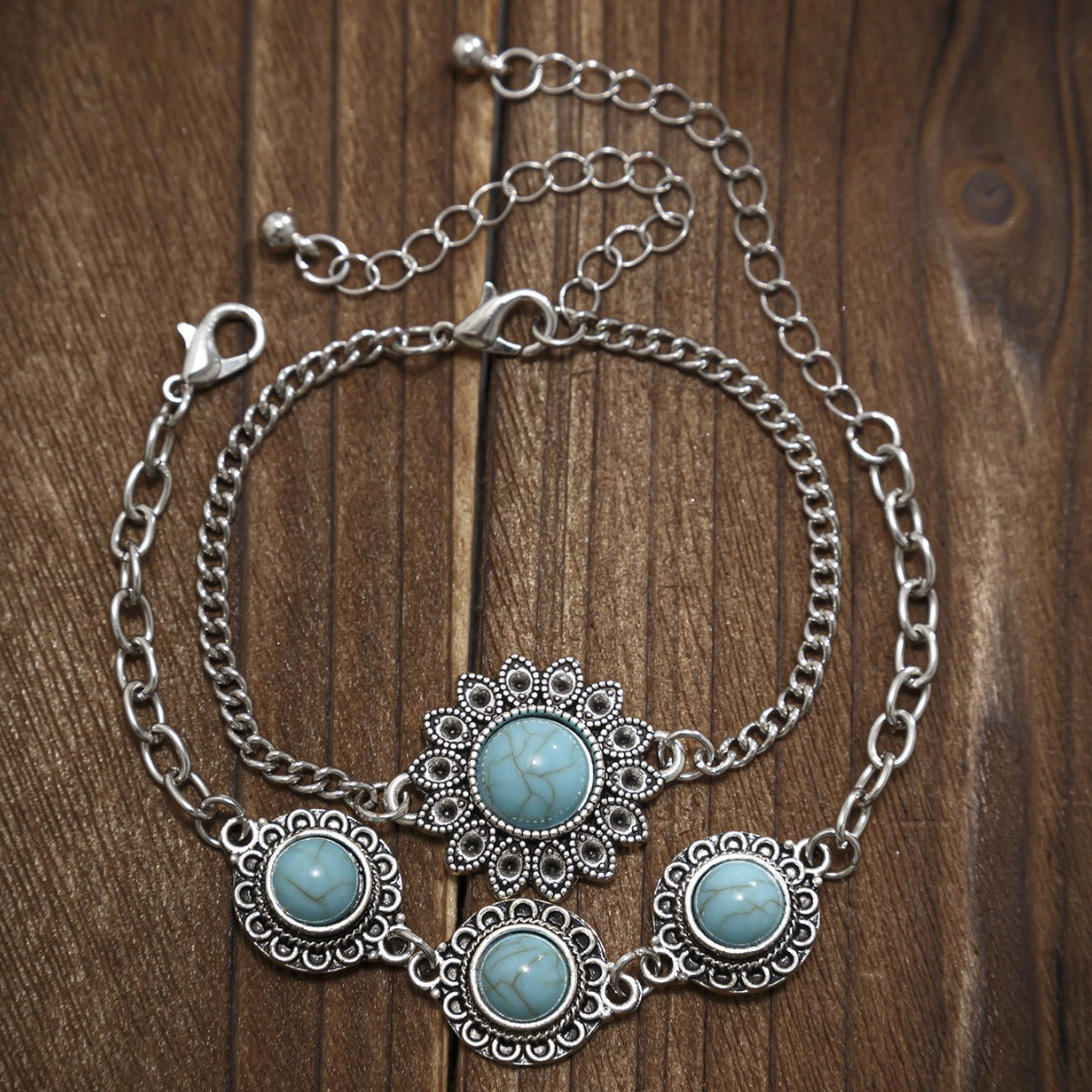 Ethnic style retro alloy turquoise bracelet Bohemian artistic bracelet set for women - LaTezza Online Shop