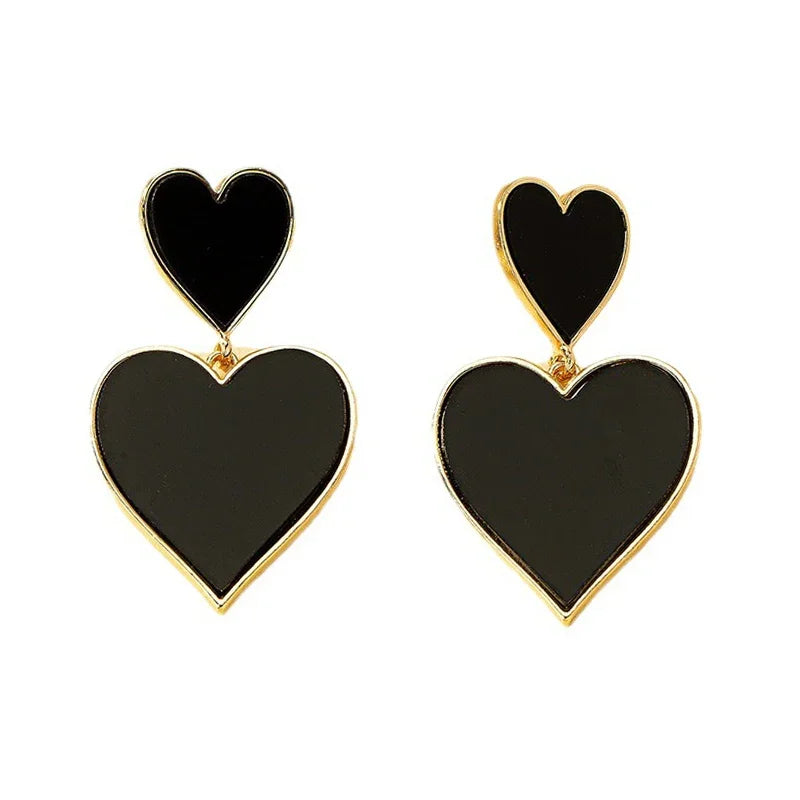 Black Resin Large Metal Heart Dangle Post Earrings For Women Heavy Statement Fashion Jewelry Love Party Accessories - LaTezza Online Shop
