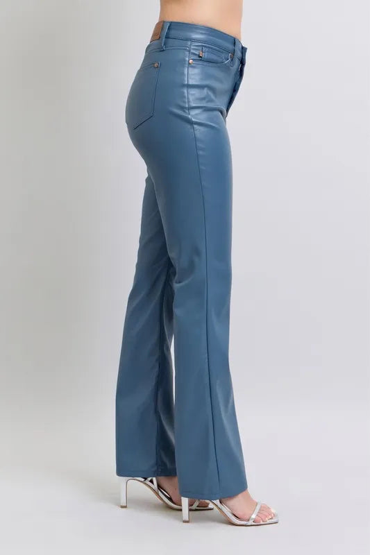 Judy Blue Full Size High Waist Tummy Control Faux Leather Bootcut Pants Plus Size - LaTezza Online Shop