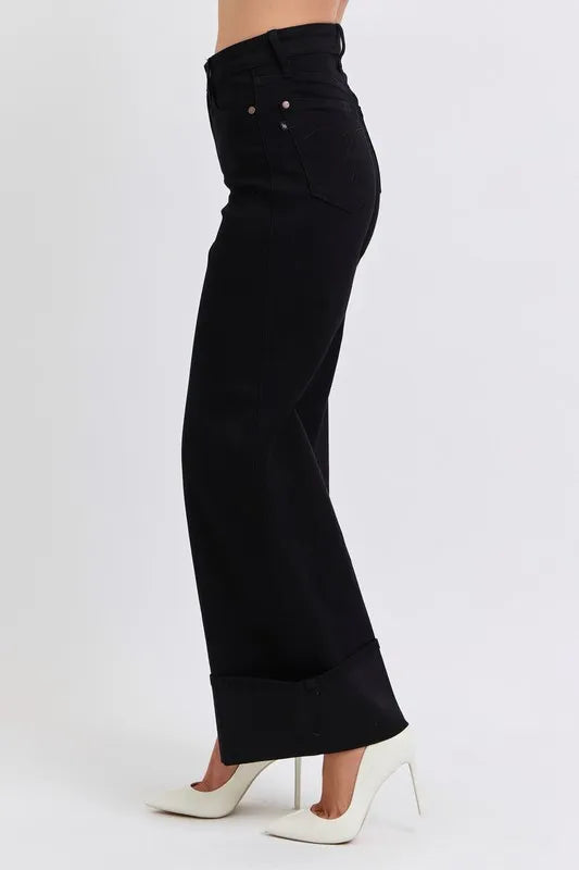 Judy Blue Full Size High Waist Reto Wide Leg W/ Cuff Plus Size - LaTezza Online Shop