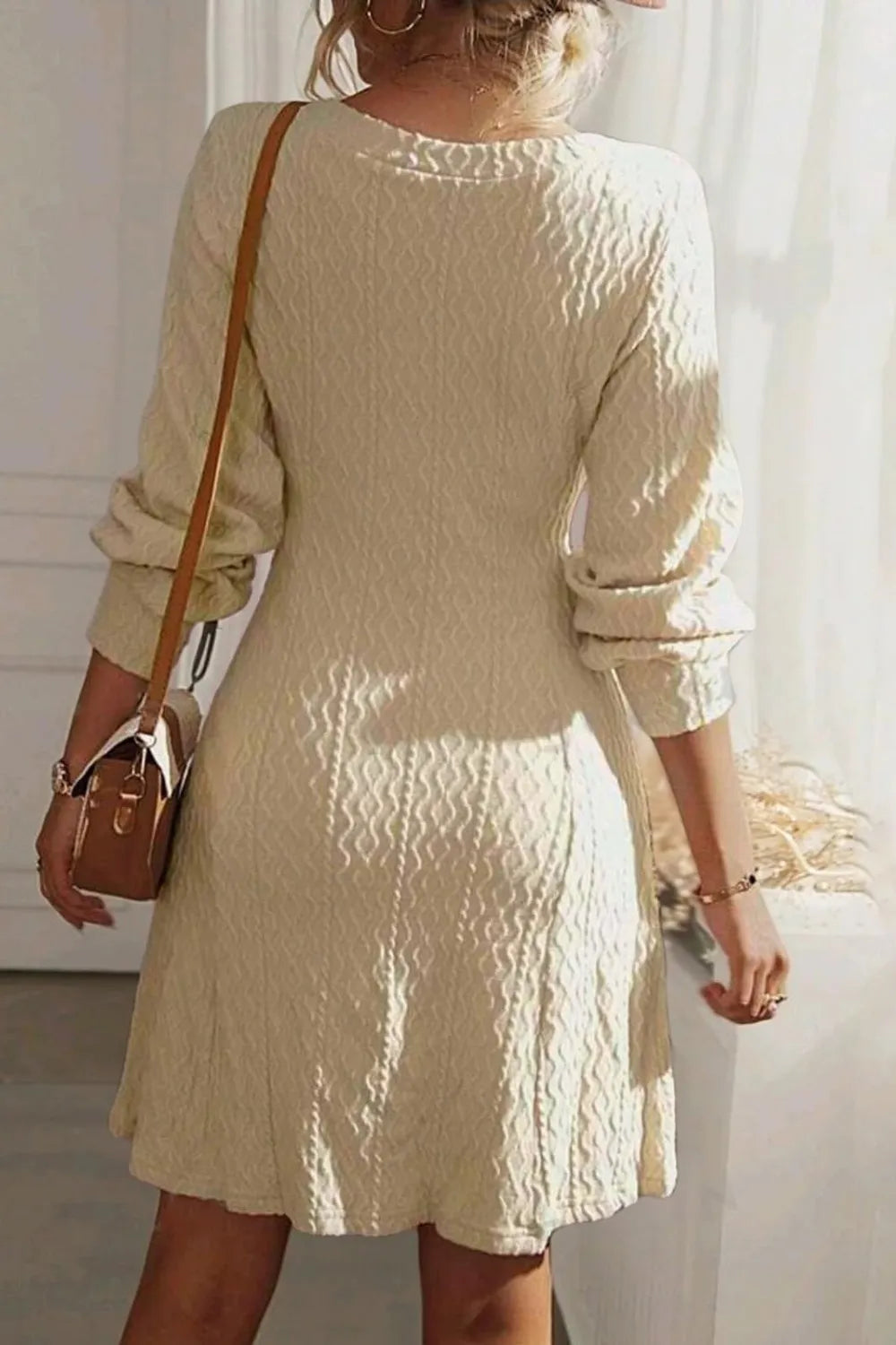 Solid color texture long sleeved elegant French dress women's dress - LaTezza Online Shop