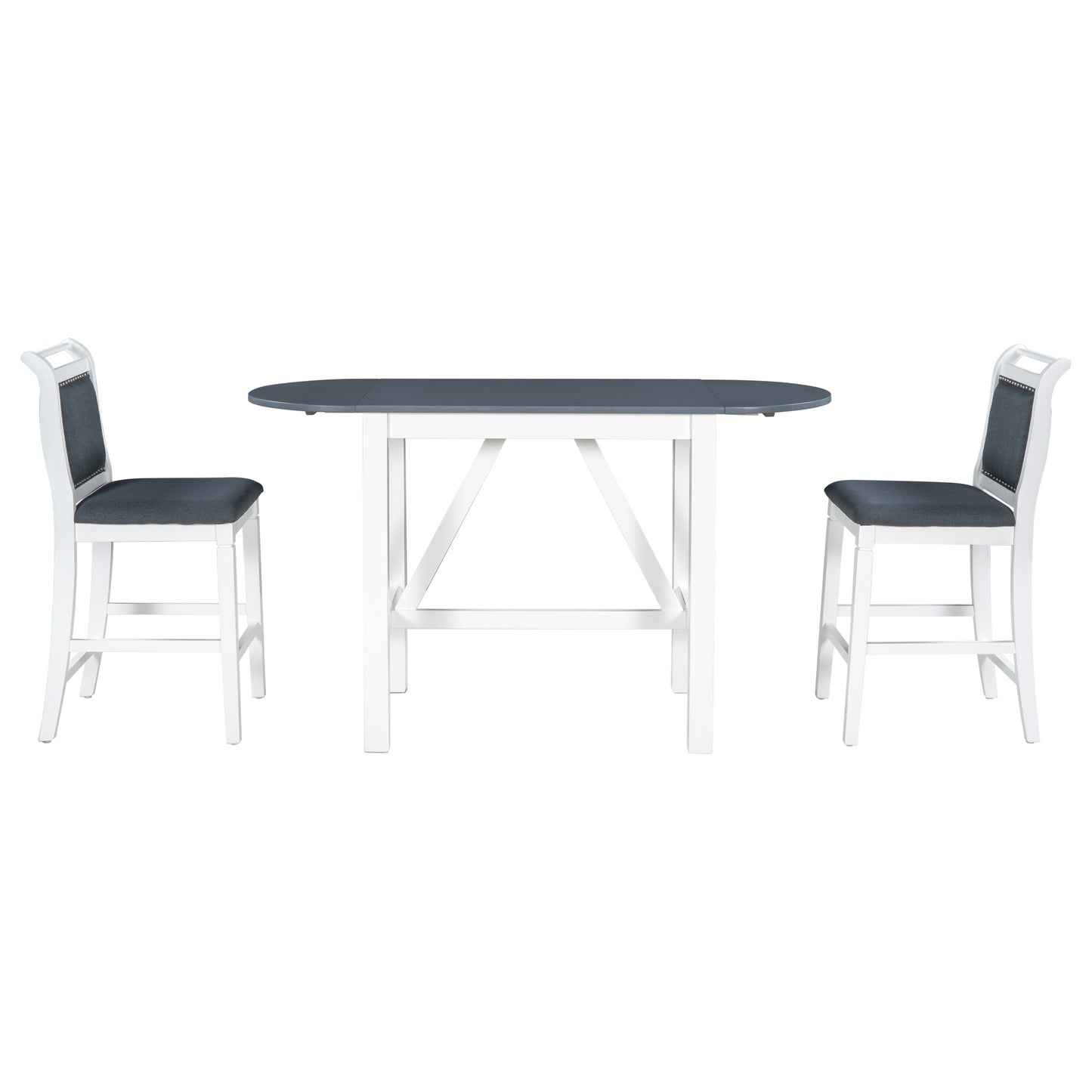 TOPMAX 3-Piece Wood Counter Height Drop Leaf Dining Table Set with 2 Upholstered Dining Chairs for Small Place White+Gray - LaTezza Online Shop