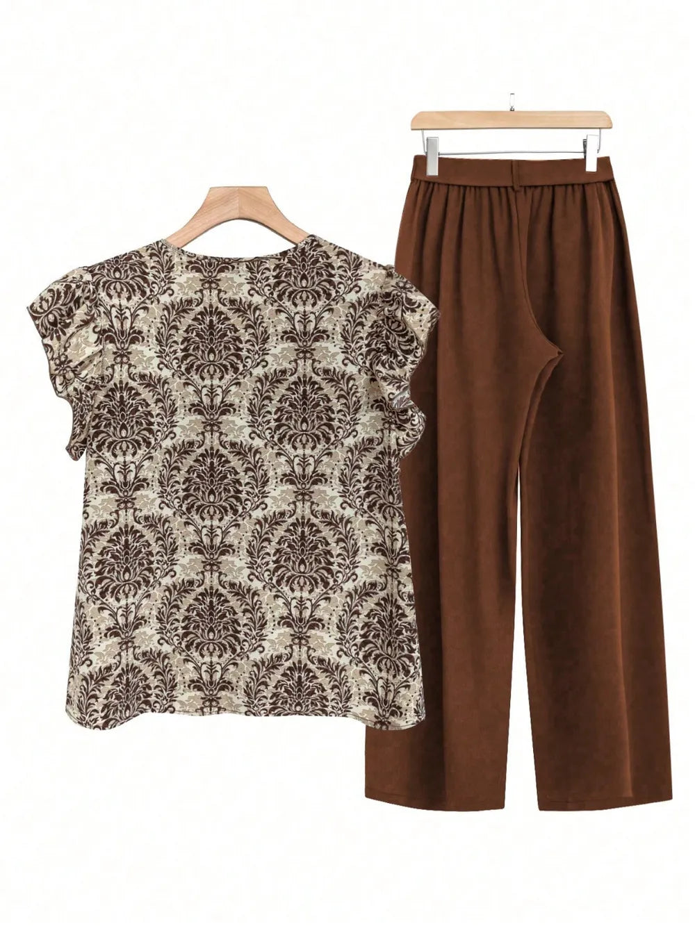 Printed Ruffled Cap Sleeve Top and Pants Set - LaTezza Online Shop