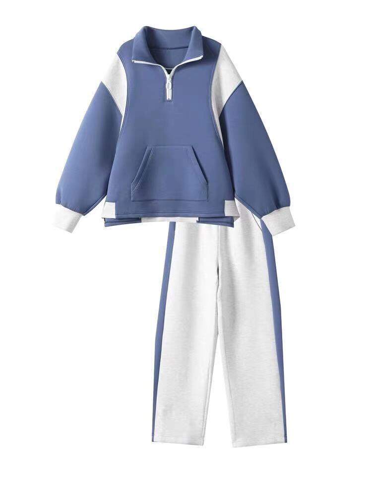 Contrast Color Zipper Sweatshirt With Loose Casual Pants 2 Pieces Set For Women Sprots Clothing Autumn New 2R4356 - LaTezza Online Shop