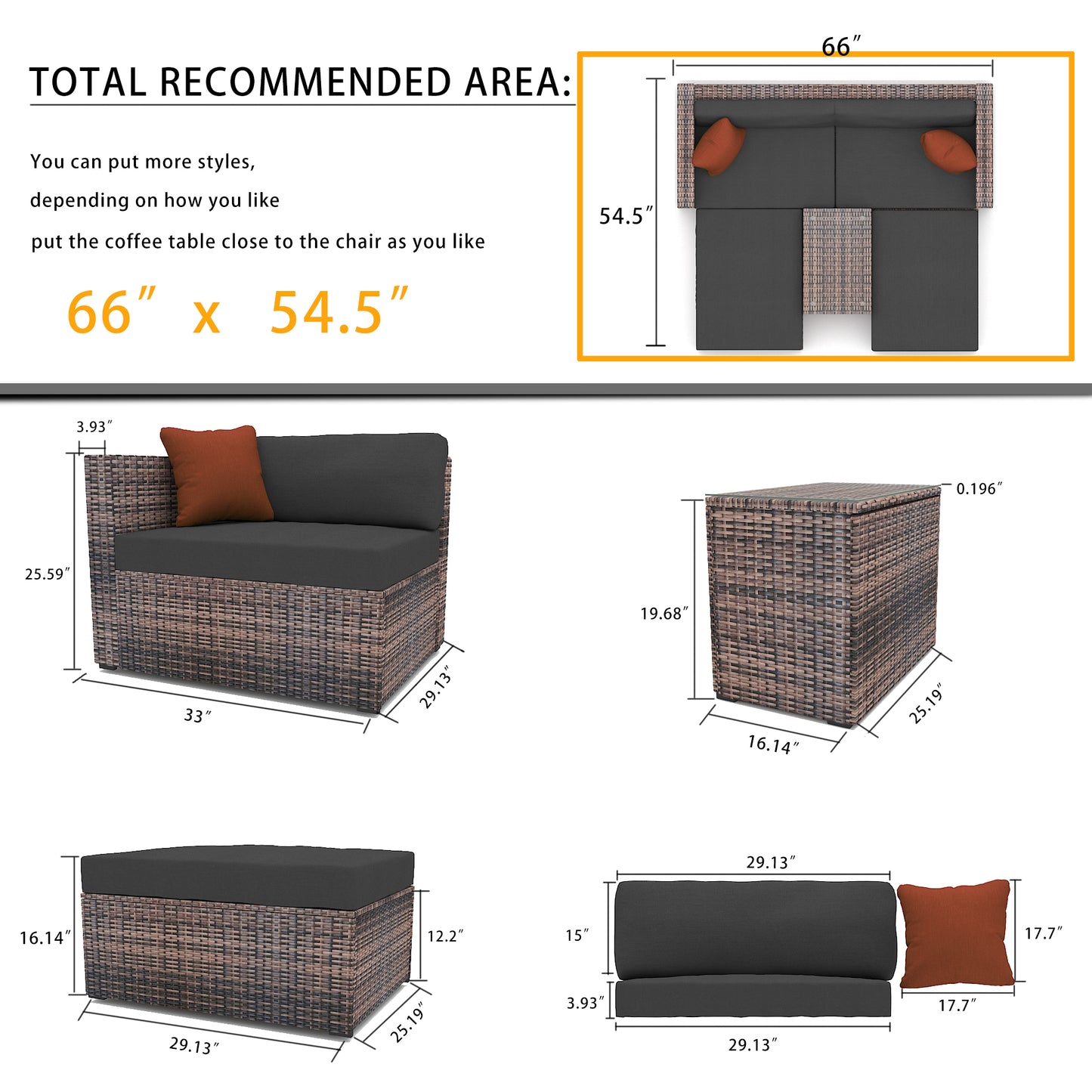 5 Pieces Outdoor Patio Garden Brown Wicker Sectional Sofa Set - LaTezza Online Shop