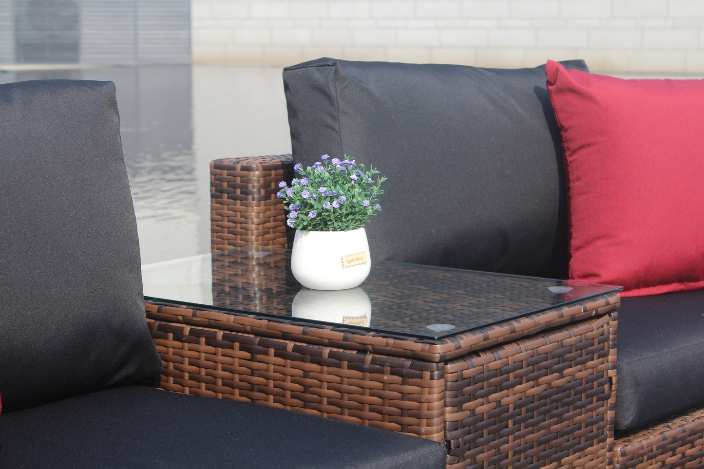 5 Pieces Outdoor Patio Garden Brown Wicker Sectional Sofa Set - LaTezza Online Shop