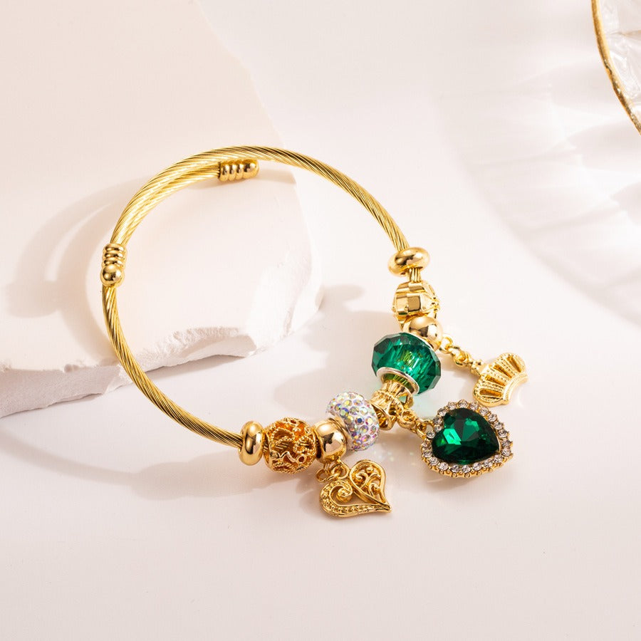 Stainless Steel Bracelet with Diamond Crystal Heart Pendant Charm Bracelet - LaTezza Online Shop