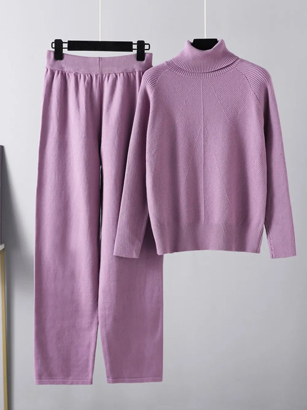 Turtleneck Raglan Sleeve Top and Pants Sweater Set - LaTezza Online Shop
