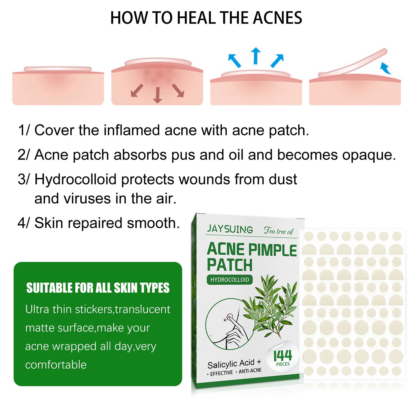 Jaysuing Waterproof Invisible Acne Patch Lighten Acne Acne Print Moisturizing Repair Clear Patch - LaTezza Online Shop