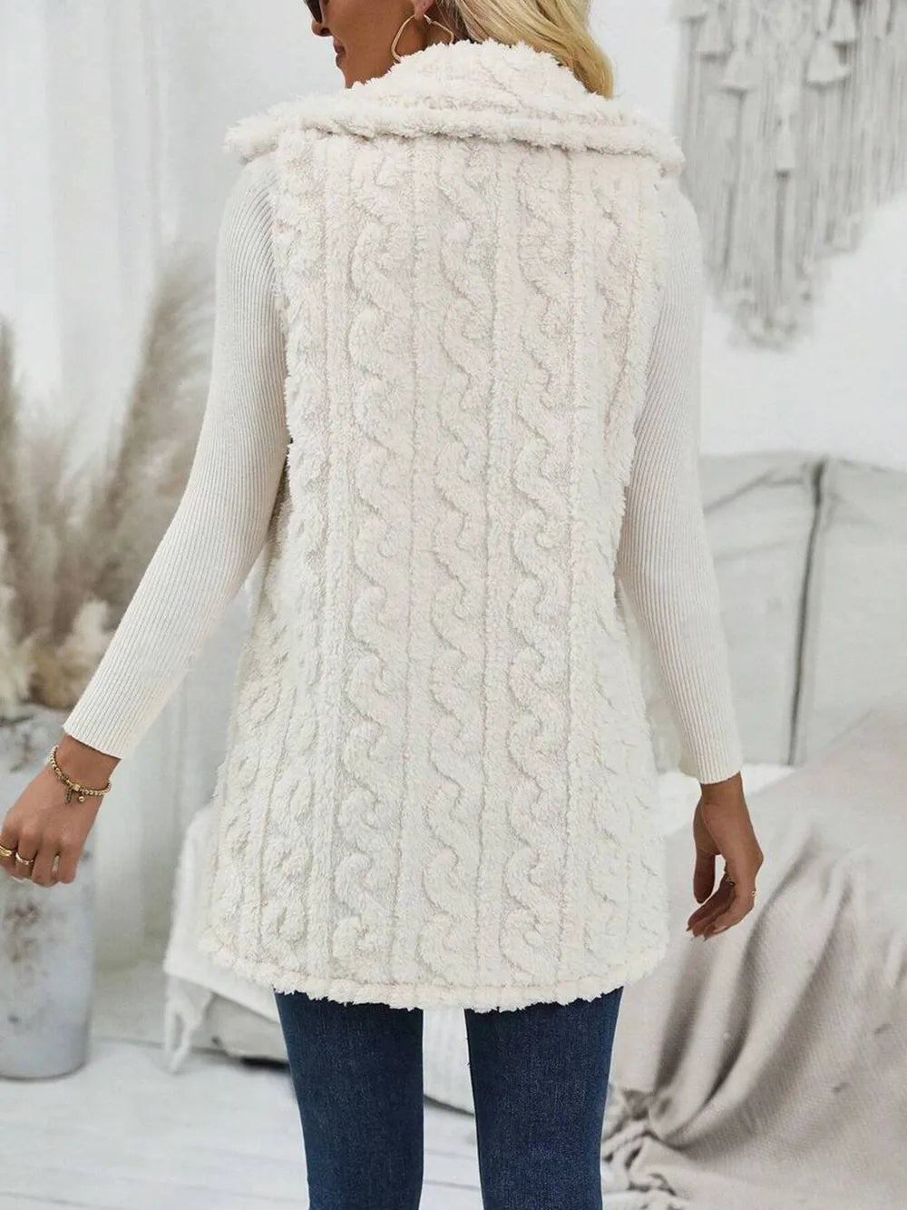 Fuzzy Button Up Vest Coat - LaTezza Online Shop