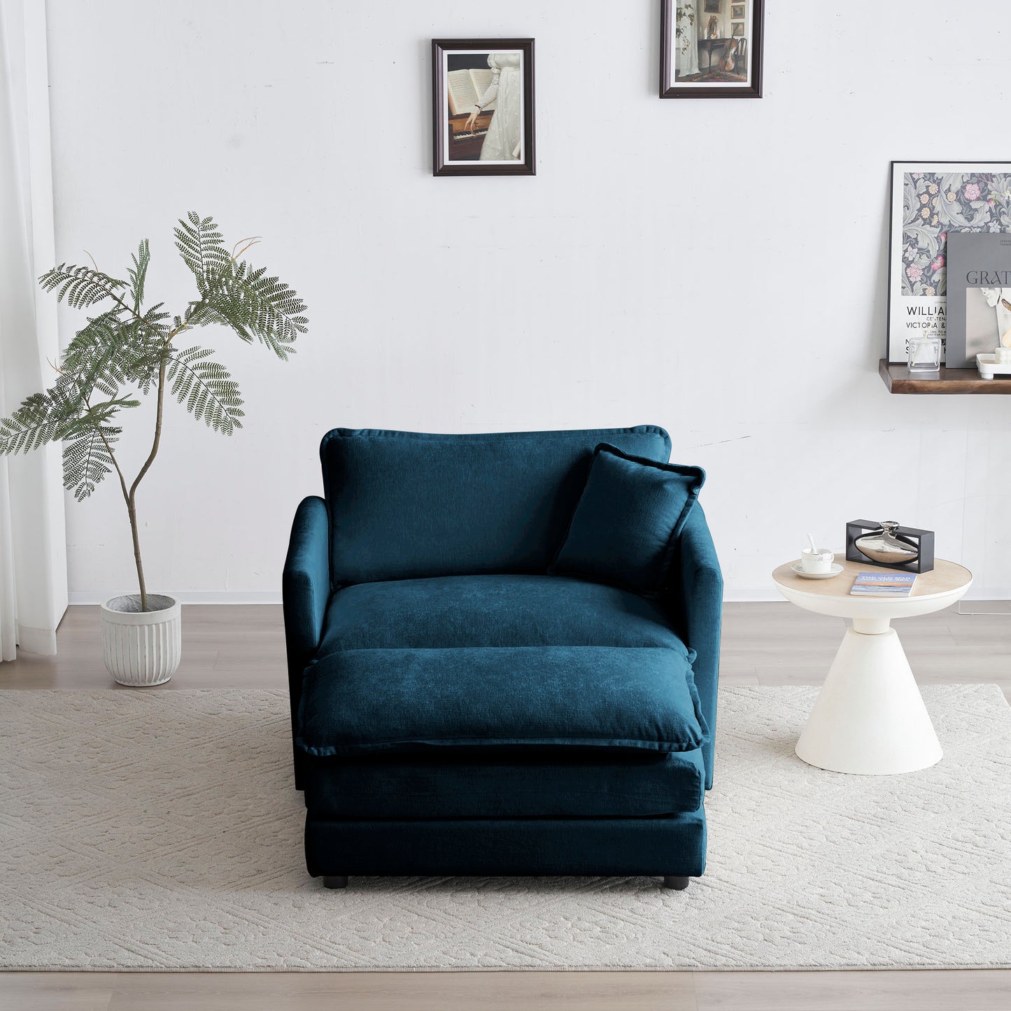 Ottoman modern style chair, living room club chair Chenille cushioned armchair, bedroom reading chair, blue - LaTezza Online Shop