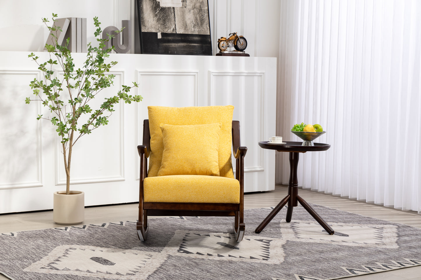 Mid Century Modern Accent Chairs Comfy Upholstered Glider Arm Chair with Solid Wood for Living Room Bedroom Balcony - LaTezza Online Shop