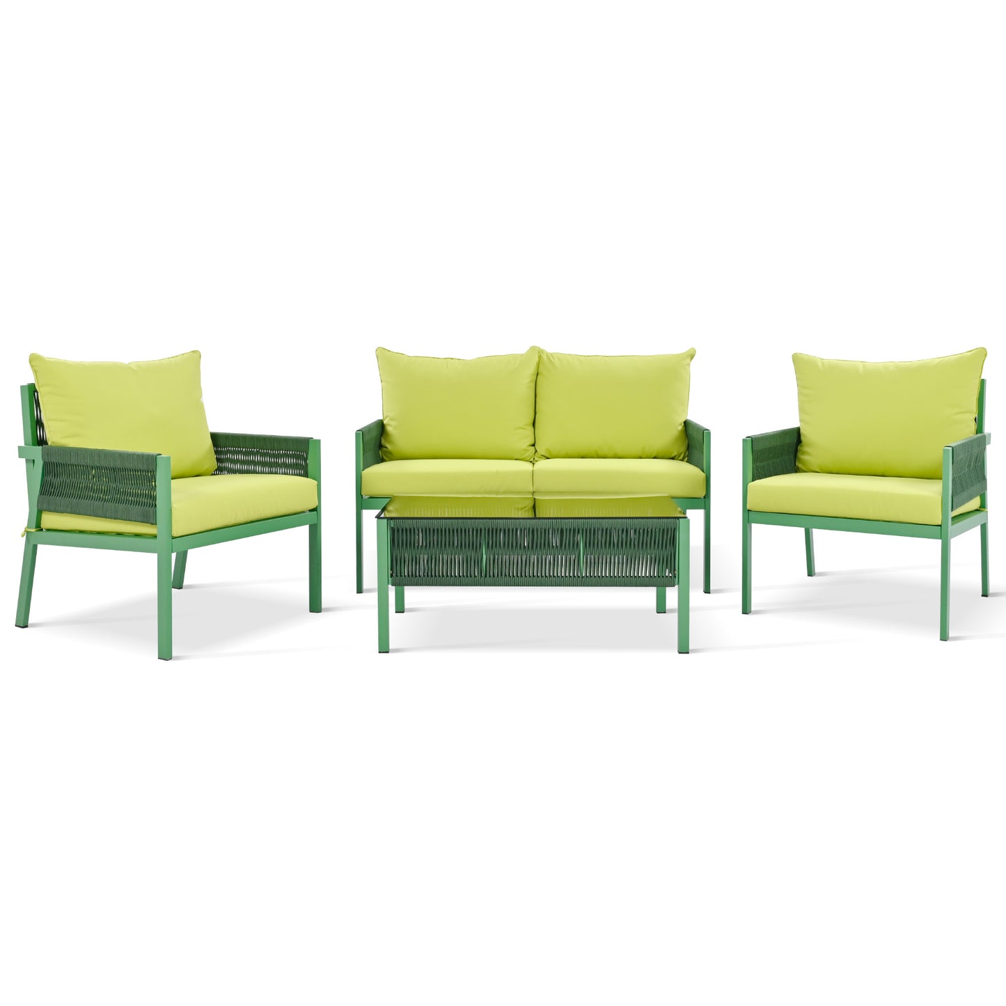 Outdoor Furniture with Tempered Glass Table, Set Deep Seating with Thick Cushion (Fluorescent Yellow & Green) - LaTezza Online Shop