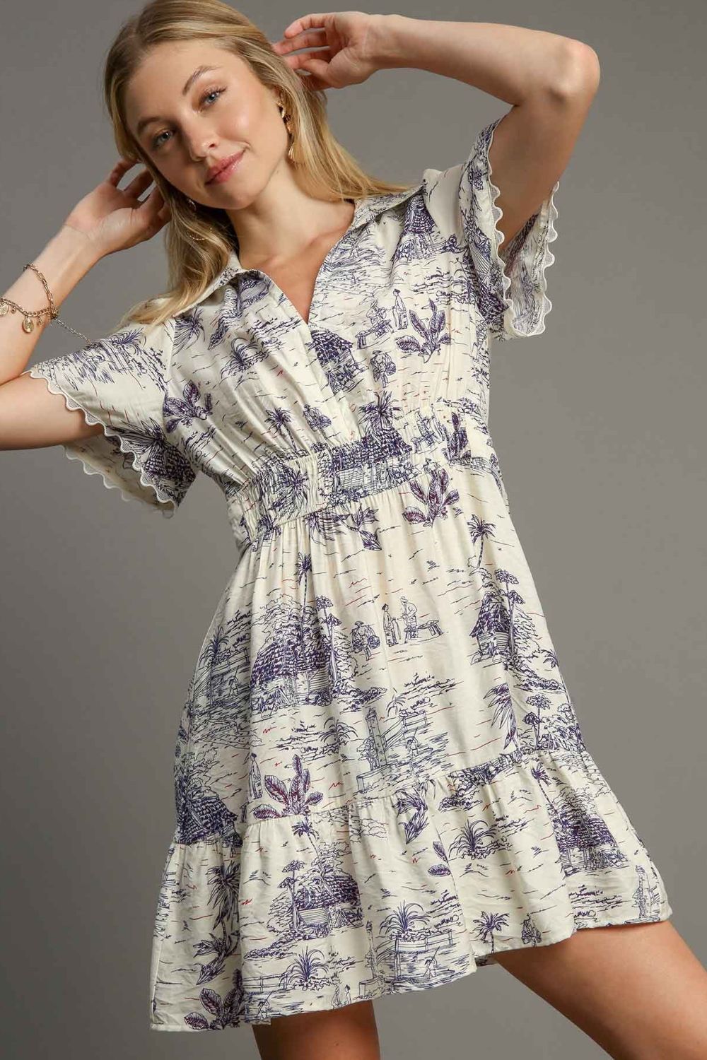 Umgee Full Size Landscape Print Collared Mini Dress Plus Size - LaTezza Online Shop