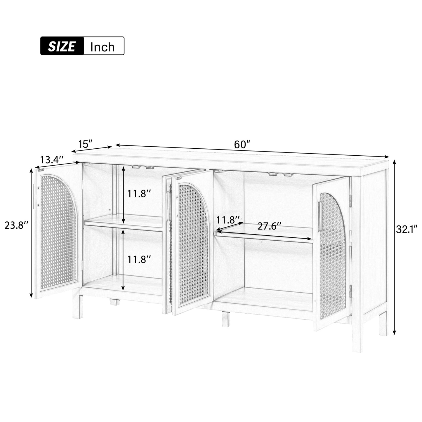 TREXM Sideboard With Rattan Door & Metal Handles For Living Room - LaTezza Online Shop