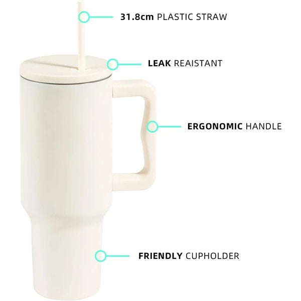 40 Oz Tumbler With Handle, Reusable Insulated Cup With Lid And Straw, Stainless Steel Water Bottle, Travel Mug For Cold And Hot - LaTezza Online Shop