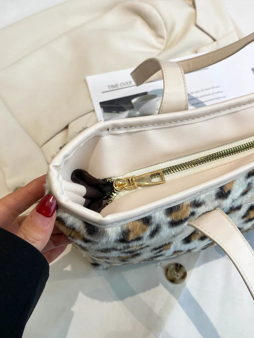Leopard Faux Fur Tote Bag with Coin Purse - LaTezza Online Shop