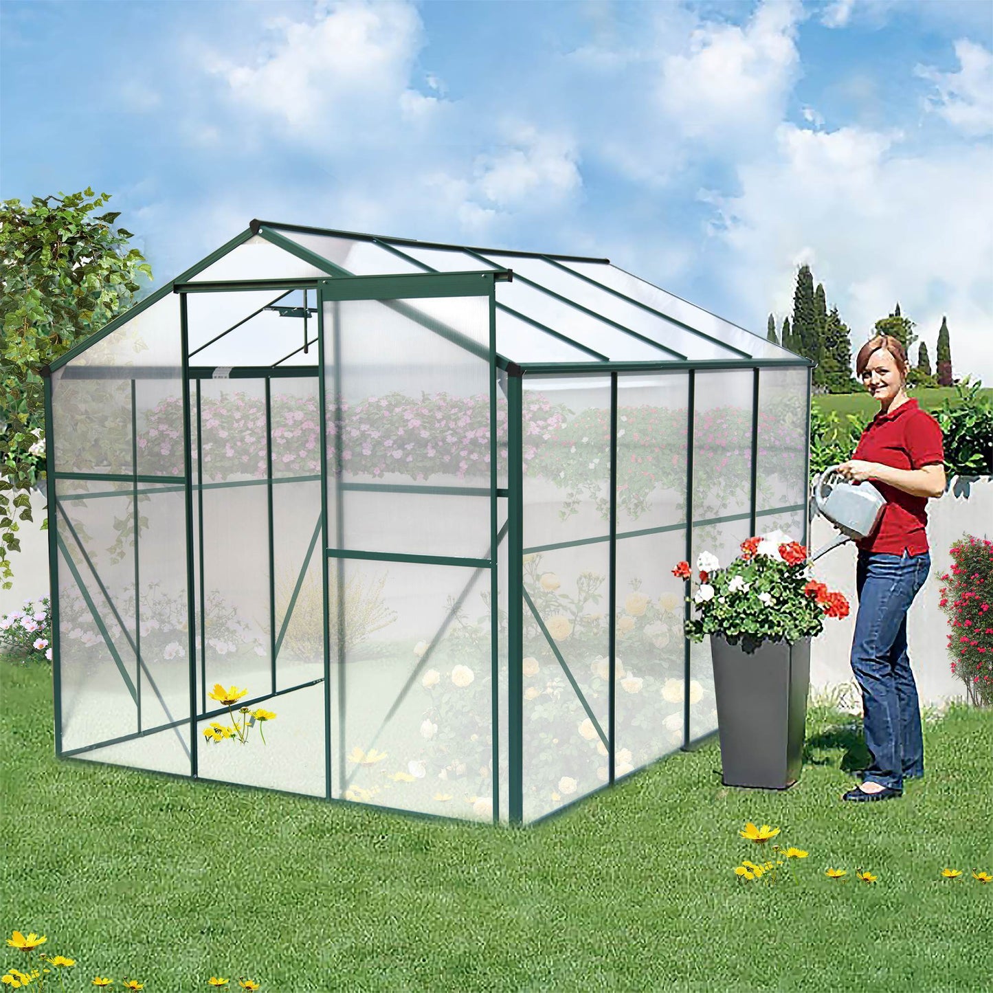 Polycarbonate Greenhouse,6X8 Ft Heavy Duty Walk-in Plant Garden Greenhouse - LaTezza Online Shop