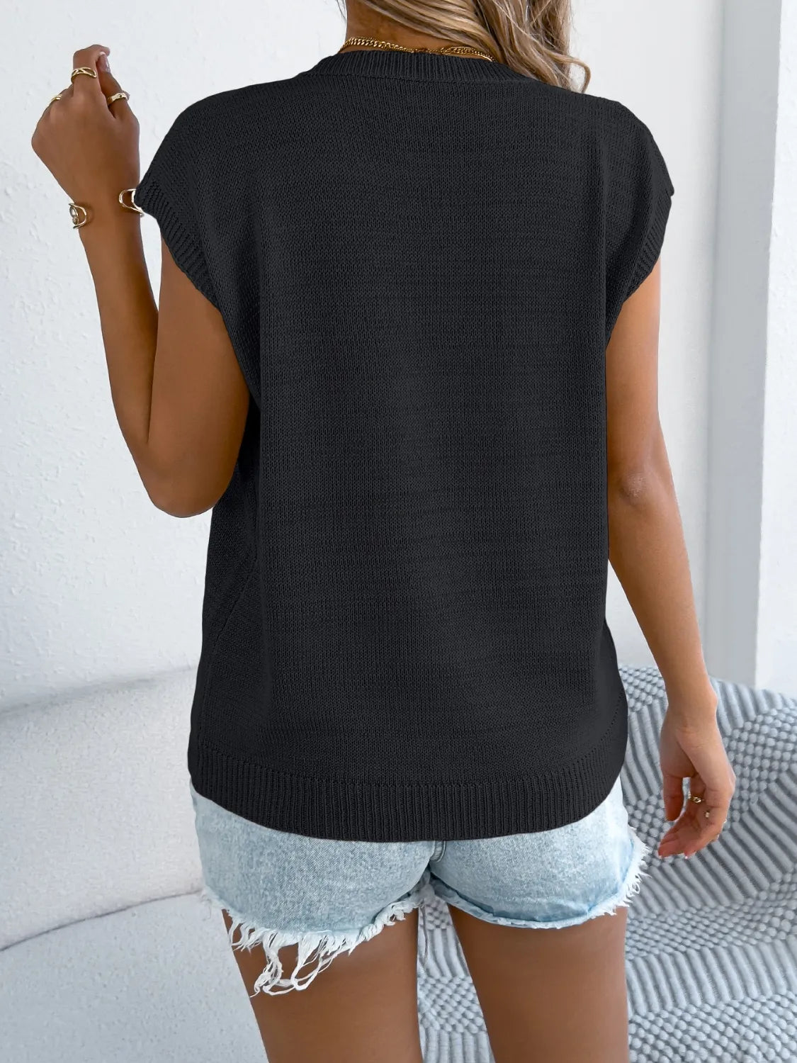 Cable Knit Heart Round Neck Cap Sleeve Knit Top - LaTezza Online Shop