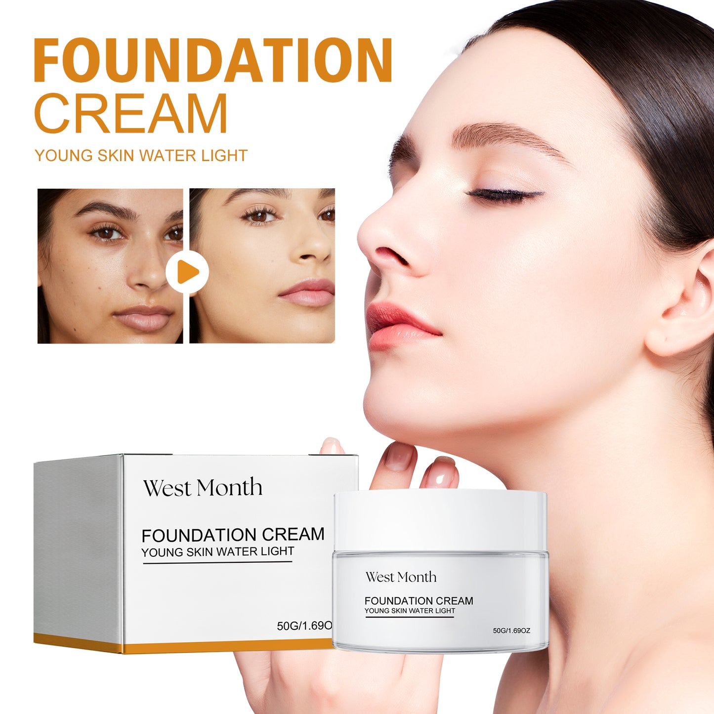 West&Month Foundation Cream, Natural Adherence To Non-Greasy Brightening Skin Color Concealer Moisturizing Makeup Cream - LaTezza Online Shop