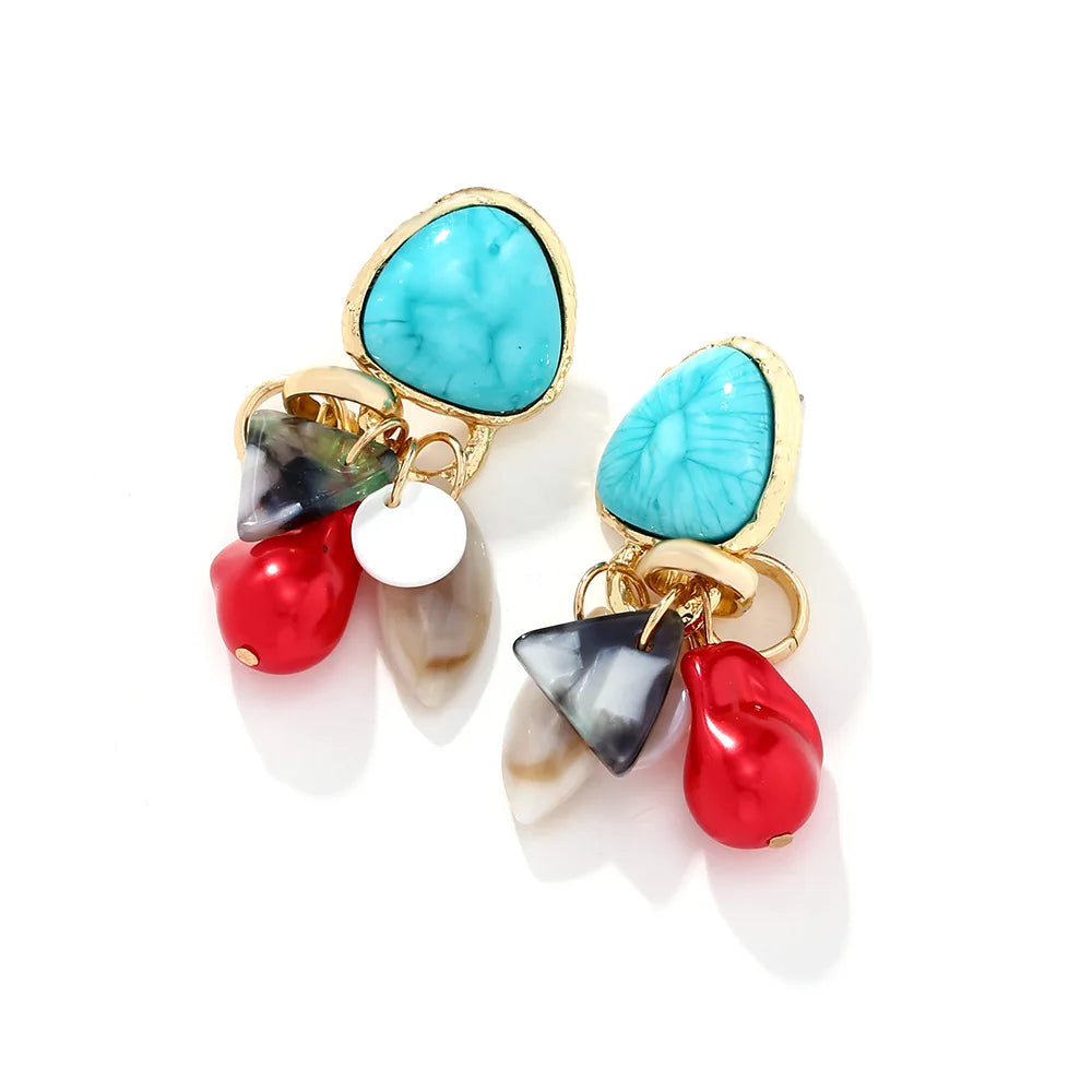 Retro ethnic style turquoise shell tassel earrings European and American imitation gemstone earrings - LaTezza Online Shop