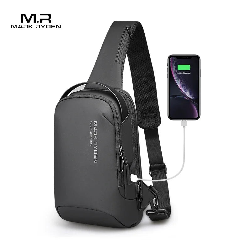 Mark Ryden Shoulder Bag For Men Water-repellent Sports Chest Bag Anti-theft Crossbody Bags USB Charging Messenger Bag