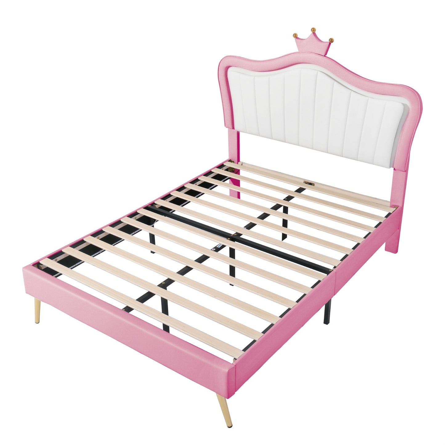 Full Size Upholstered Bed Frame With LED Lights & Crown Headboard - LaTezza Online Shop