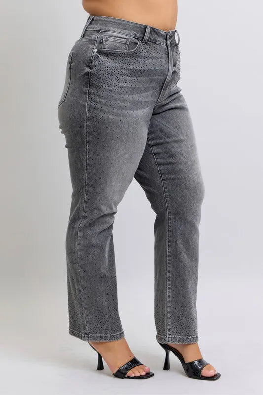 Straight Jeans Judy Blue Full Size High Waist Rhinestone Plus Size - LaTezza Online Shop
