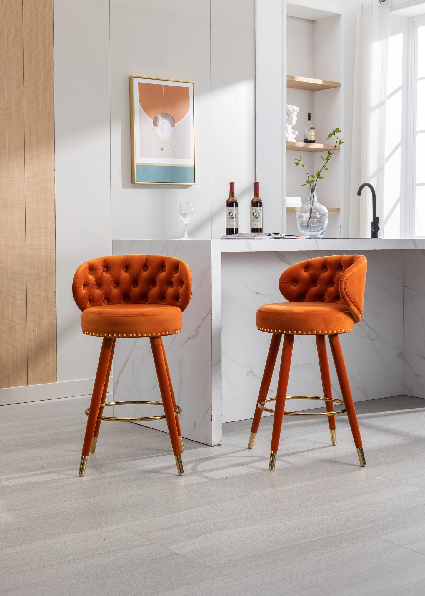 COOLMORE Counter Height Bar Stools Set of 2 for Kitchen Counter Solid Wood Legs with a fixed height of 360 degrees - LaTezza Online Shop